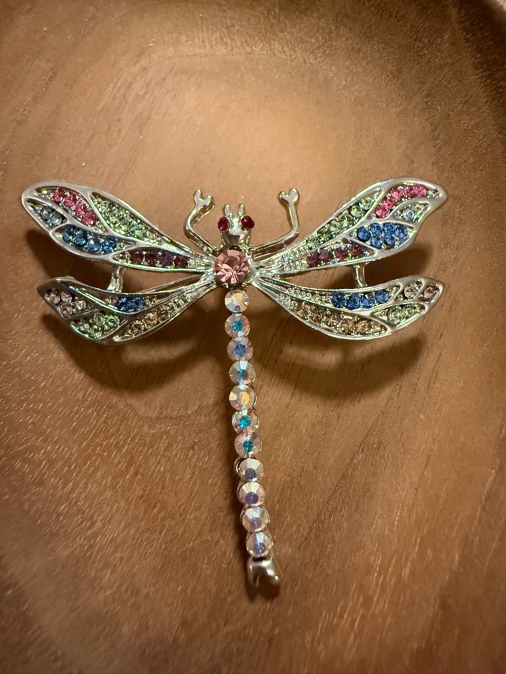 Multicolor Crystal Dragonfly Brooch